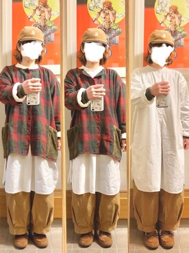 「古着」｜「アイテム（シャツワンピース）」を使った、まっきさん（レディース・149cm）の冬コーディネート
