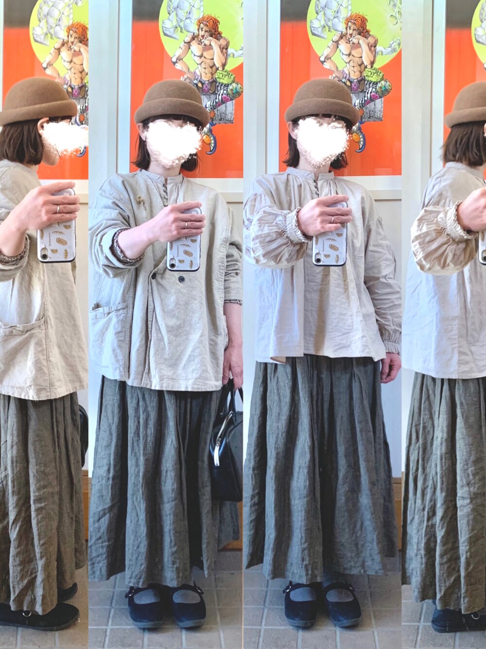 「今日のコーデ、今日の服、ブラウス、リネン、グレンチェック、プリーツスカート、古着、古着MIX」｜「SUN VALLEYのアイテム（ノーカラージャケット、ホワイト系）」を使った、まっきさん（レディース・149cm）の春コーディネートの1枚目の写真