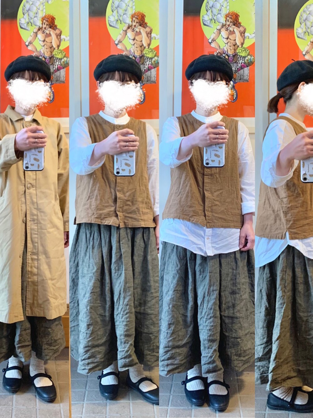 「今日の服、今日のコーデ、ベレー帽、ベスト、グレンチェック、古着、シャンブル」｜「CRAFT STANDARD BOUTIQUEのアイテム（シャツ/ブラウス、ホワイト系）」を使った、まっきさん（レディース・149cm）の春コーディネートの1枚目の写真