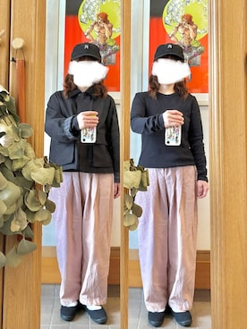 「作家メイドのアイテム（パンツ、ピンク系）」を使った、まっきさん（レディース・150cm）の春コーディネート