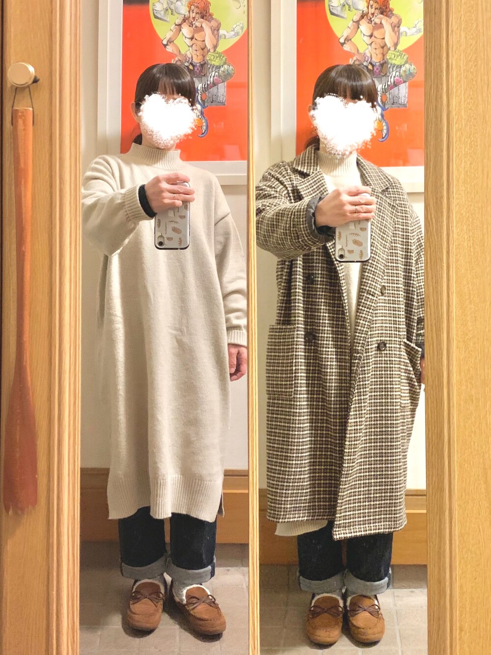 「今日のコーデ、今日の服、シンプルコーデ、ニットワンピース、プチプラ」｜「しまむらのアイテム（ワンピース、ホワイト系）」を使った、まっきさん（レディース・149cm）の冬コーディネートの1枚目の写真