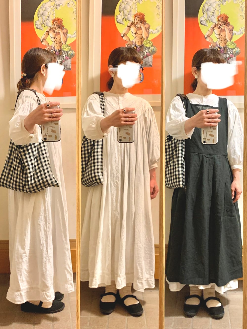 「昨日のコーデ、昨日の服、シンプルコーデ、モノトーンコーデ、白ワンピース」｜「作家メイドのアイテム（ショルダーバッグ、ブラック系）」を使った、まっきさん（レディース・149cm）の春コーディネートの1枚目の写真