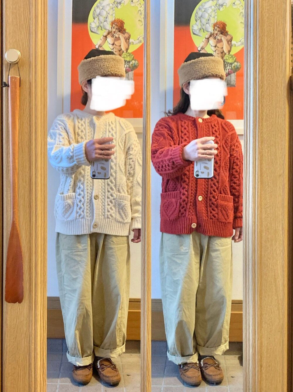 「ニットカーディガン」｜「Right-onのアイテム（カーディガン/ボレロ、レッド系）」を使った、まっきさん（レディース・150cm）の冬コーディネートの1枚目の写真