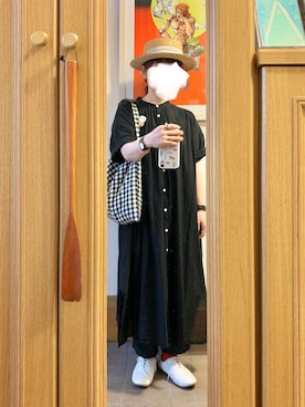 「麦わら帽子」｜「アイテム（シャツワンピース）」を使った、まっきさん（レディース・150cm）の夏コーディネート
