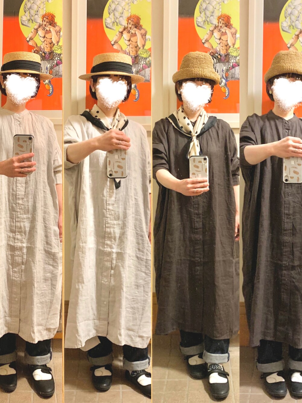 「購入品、リネン、リネンシャツワンピ、イロチ買い、スカーフ、ハット」｜「ROPE' PICNICのアイテム（帽子、ブラウン系）」を使った、まっきさん（レディース・149cm）の春コーディネートの1枚目の写真