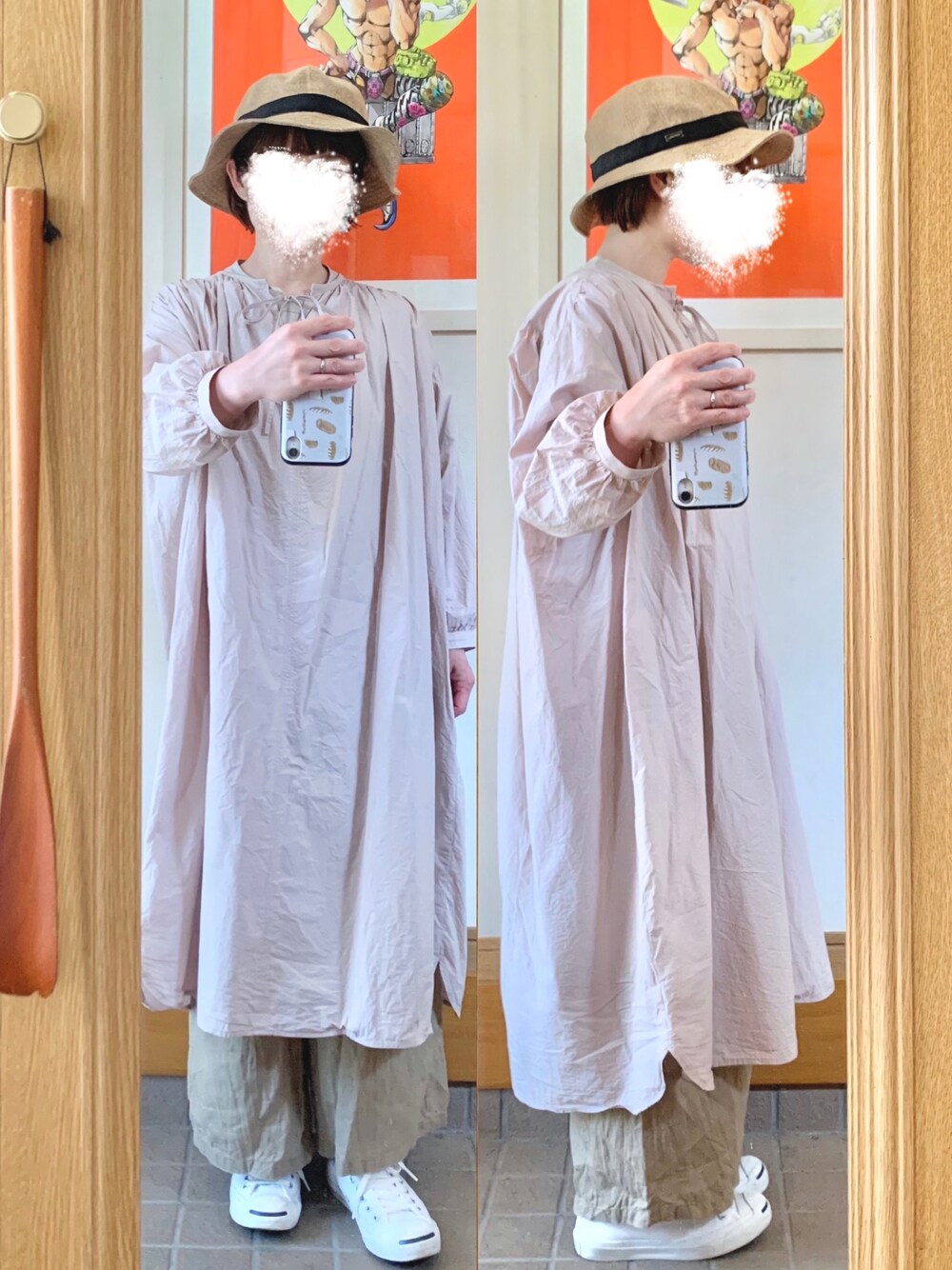 「今日のコーデ、今日の服、くすみピンク」｜「マルシェ購入品のアイテム（ワンピース、ピンク系）」を使った、まっきさん（レディース・149cm）の春コーディネートの1枚目の写真