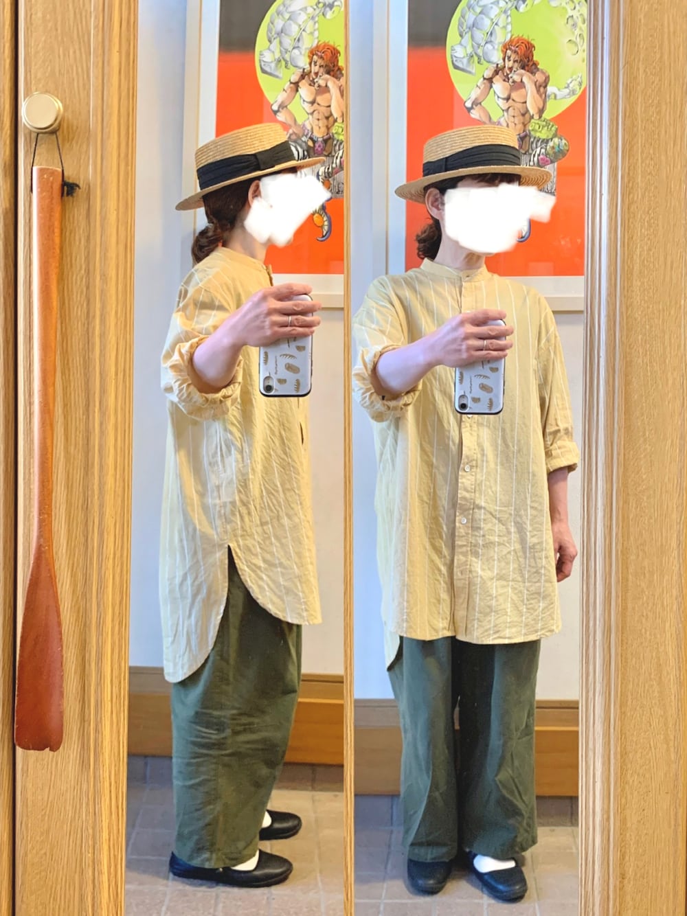 「昨日のコーデ、昨日の服、古着、黄色、黄色とカーキ」｜「N.O.R.Cのアイテム（シャツワンピース、イエロー系）」を使った、まっきさん（レディース・149cm）の春コーディネートの1枚目の写真