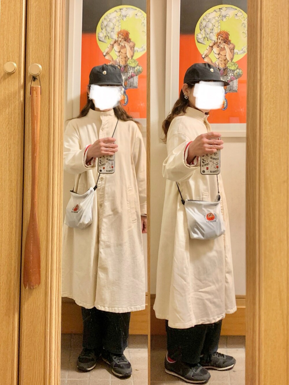 「今日のコーデ、今日の服、キャップ、サコッシュ、古着」｜「無印良品のアイテム（ジャケット/アウター、ホワイト系）」を使った、まっきさん（レディース・150cm）の春コーディネートの1枚目の写真
