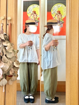 「14+（イチヨンプラス）のアイテム（帽子）」を使った、まっきさん（レディース・150cm）の夏コーディネート