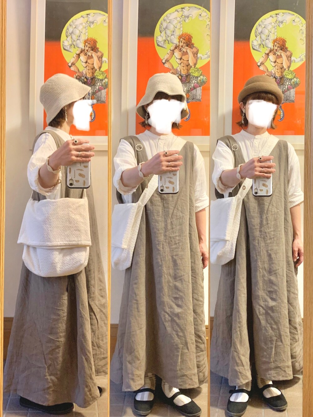 「昨日のコーデ、昨日の服、作家メイド服、おでかけコーデ、休日コーデ」｜「作家メイドのアイテム（ジャンパースカート、ベージュ系）」を使った、まっきさん（レディース・149cm）の秋コーディネートの1枚目の写真