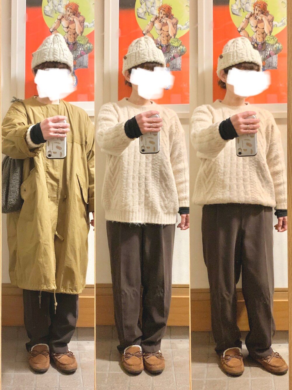 「昨日のコーデ、昨日の服、古着、お古、ニット帽、ニット、シンプルコーデ、モッズコート、モカシン」｜「古着のアイテム（ニット/セーター、ホワイト系）」を使った、まっきさん（レディース・149cm）の冬コーディネートの1枚目の写真