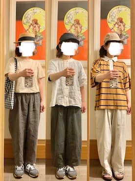 「アイテム（ハット、ブラウン系）」を使った、まっきさん（レディース・150cm）の夏コーディネート