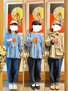 「マルシェ購入品のアイテム（キャップ、グレー系）」を使った、まっきさん（レディース・150cm）の春コーディネート