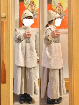 「古着」｜「アイテム（シャツワンピース）」を使った、まっきさん（レディース・149cm）の冬コーディネート