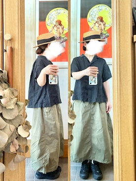 「14+（イチヨンプラス）のアイテム（帽子）」を使った、まっきさん（レディース・150cm）の夏コーディネート