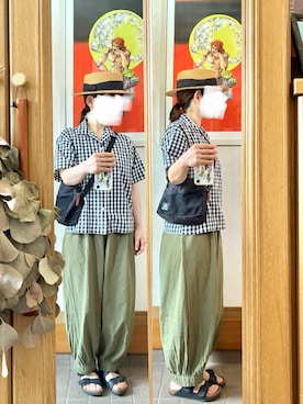 「14+（イチヨンプラス）のアイテム（帽子）」を使った、まっきさん（レディース・150cm）の夏コーディネート