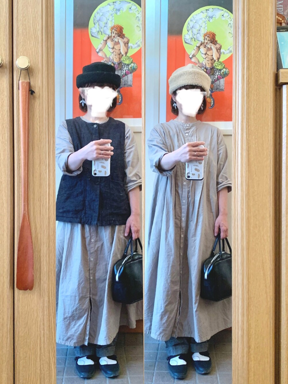 「昨日のコーデ、昨日の服、秋コーデ、古着、ベスト、前後着ワンピース、グレンチェック」｜「HEAVENLYのアイテム（ベスト、ブラック系）」を使った、まっきさん（レディース・149cm）の秋コーディネートの1枚目の写真