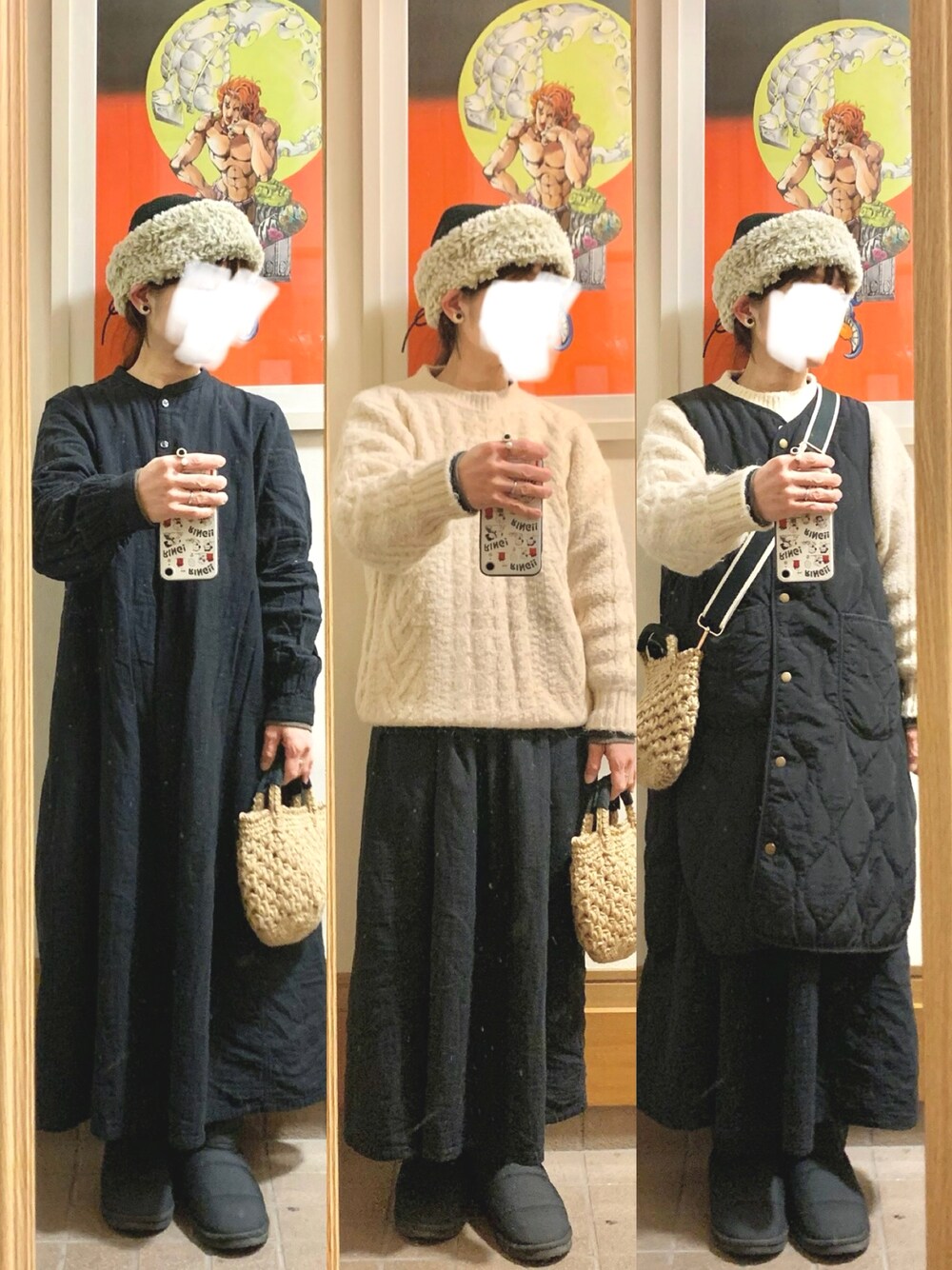 「昨日のコーデ、昨日の服、ニット、ワンピース」｜「無印良品のアイテム（ワンピース、ブラック系）」を使った、まっきさん（レディース・150cm）の冬コーディネートの1枚目の写真