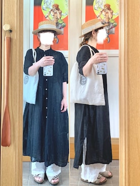 「麦わら帽子」｜「アイテム（シャツワンピース）」を使った、まっきさん（レディース・149cm）の夏コーディネート