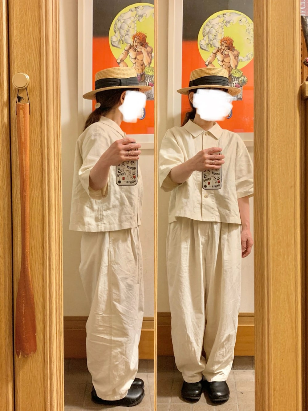 「昨日のコーデ、昨日の服、ホワイトコーデ」｜「14+のアイテム（ハット、ブラック系）」を使った、まっきさん（レディース・150cm）の夏コーディネートの1枚目の写真