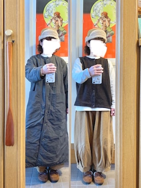 「昨日のコーデ」｜「アイテム（ノーカラーコート）」を使った、まっきさん（レディース・149cm）の冬コーディネート