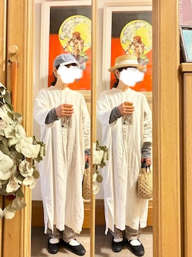 「作家メイドのアイテム（かごバッグ、ベージュ系）」を使った、まっきさん（レディース・150cm）の春コーディネート