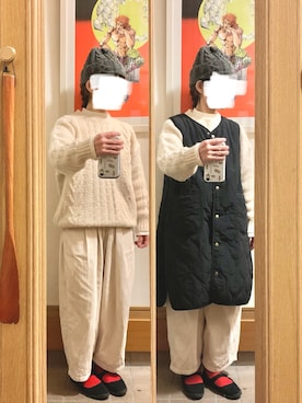 「赤い靴下」｜まっきさん（レディース・150cm）の冬コーディネート