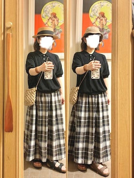「アイテム（ハット、ブラウン系）」を使った、まっきさん（レディース・150cm）の夏コーディネート
