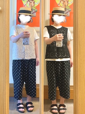 「水玉」｜「アイテム（ベスト）」を使った、まっきさん（レディース・149cm）の夏コーディネート