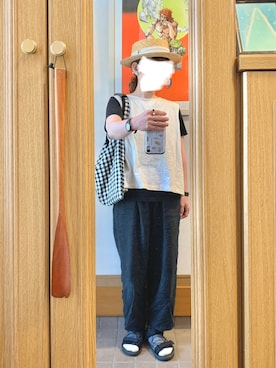 「スポサン」｜「アイテム（帽子）」を使った、まっきさん（レディース・150cm）の夏コーディネート