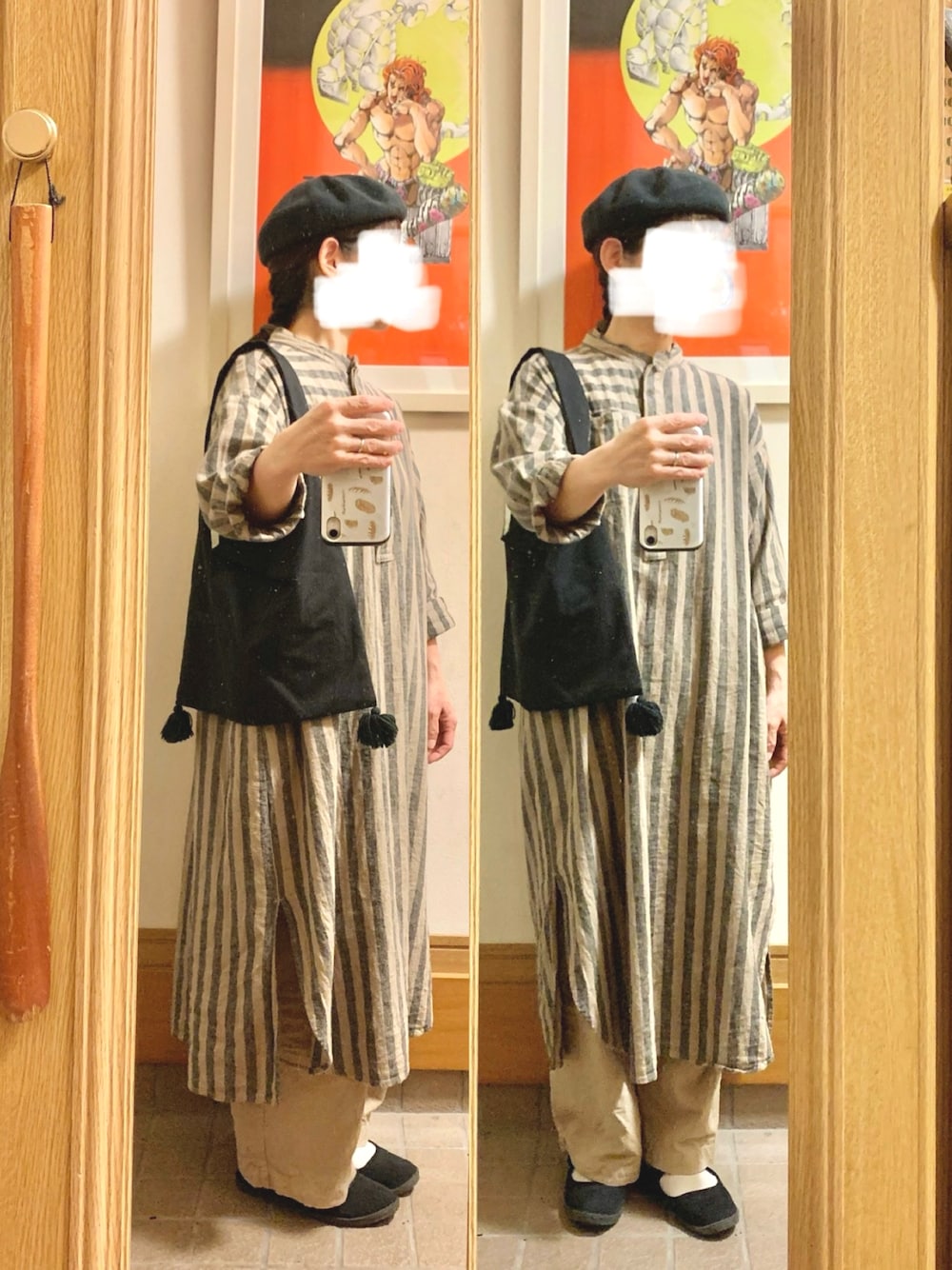 「昨日のコーデ、昨日の服、古着、シンプルコーデ」｜「studio CLIPのアイテム（シャツワンピース、ブラウン系）」を使った、まっきさん（レディース・150cm）の秋コーディネートの1枚目の写真