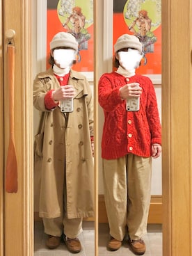 「コーデュロイパンツ」｜「アイテム（トレンチコート）」を使った、まっきさん（レディース・149cm）の冬コーディネート