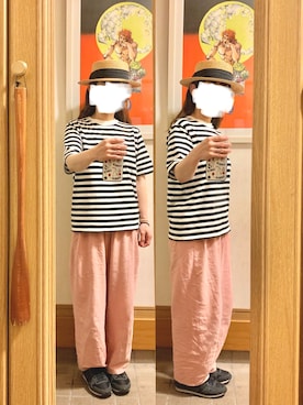 「アイテム（ハット、ブラック系）」を使った、まっきさん（レディース・150cm）の夏コーディネート
