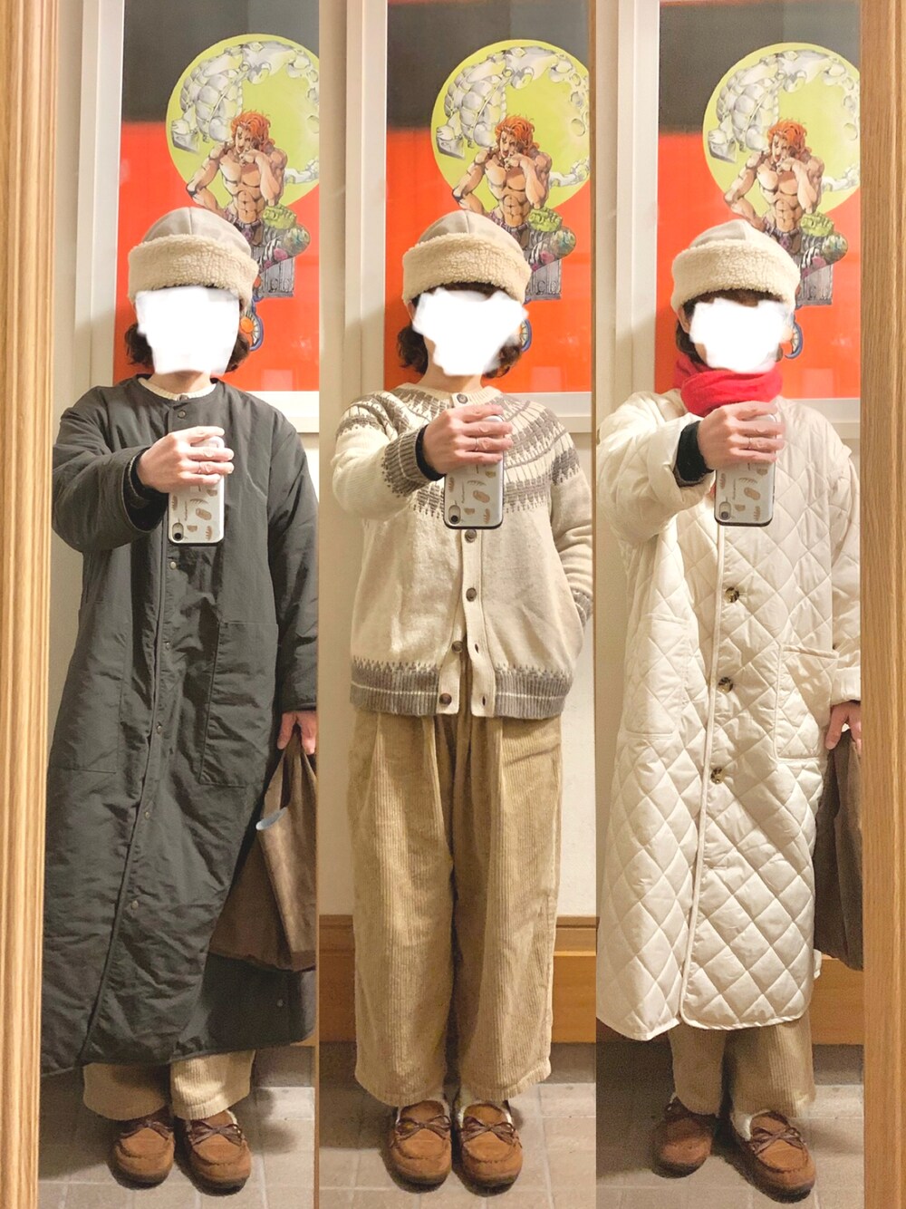 「今日のコーデ、今日の服、ロングコート、プチプラ、コーデュロイパンツ、茶系コーデ」｜「シーズンリーズンのアイテム（カーディガン/ボレロ、ベージュ系）」を使った、まっきさん（レディース・149cm）の冬コーディネートの1枚目の写真