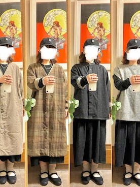 「アイテム（ノーカラーコート）」を使った、まっきさん（レディース・150cm）の秋コーディネート