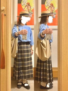 「麦わら帽子」｜「アイテム（バレエシューズ）」を使った、まっきさん（レディース・149cm）の春コーディネート