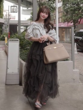 「DEMELLIER LONDON（デメリエーロンドン）のアイテム（バッグ、ベージュ系）」を使った、白濱楓雅🐚 fuchan_2003さん（レディース・158cm）の夏コーディネート