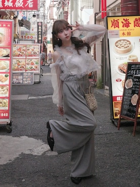 「POMIII PARTAGEのアイテム（トップス、ブルー系）」を使った、白濱楓雅🐚 fuchan_2003さん（レディース・158cm）の夏コーディネート