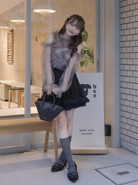 「POMIII PARTAGEのアイテム（シューズ、ブラック系）」を使った、白濱楓雅🐚 fuchan_2003さん（レディース・158cm）の夏コーディネート