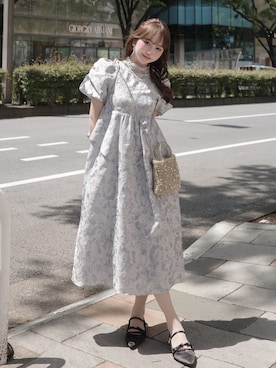 バブルスリーブジャガードドレス / bubble sleeve jacquard dressを