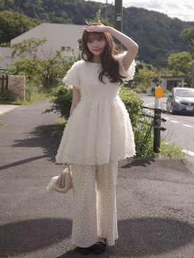 「POMIII PARTAGEのアイテム（ワンピース/ドレス、ホワイト系）」を使った、白濱楓雅🐚 fuchan_2003さん（レディース・158cm）の秋コーディネート