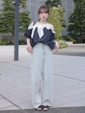 「POMIII PARTAGEのアイテム（トップス、ブルー系）」を使った、白濱楓雅🐚 fuchan_2003さん（レディース・158cm）の夏コーディネート