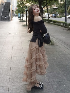 「アイテム（セットアップ）」を使った、白濱楓雅 ( ふぅ )🍨さん（レディース・158cm）の秋コーディネート