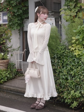 「POMIII PARTAGEのアイテム（スカート、ホワイト系）」を使った、白濱楓雅🐚 fuchan_2003さん（レディース・158cm）の秋コーディネート