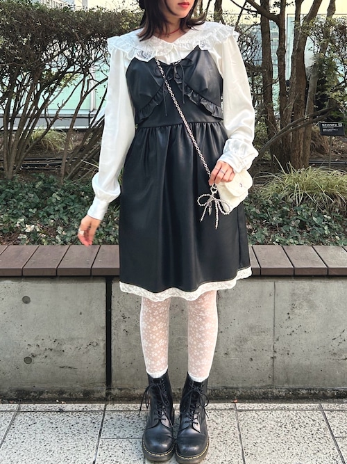 セール】leather frill onepiece／レザーフリルキャミワンピース