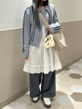 「ブルー x ホワイト」｜「アイテム（ワンピース/ドレス）」を使った、amiさん（レディース・154cm）の秋コーディネート