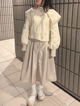 「idem（イデム）のlace up ribbon turtle knit/袖口レースアップタートルニット（ニット/セーター、ホワイト系）」を使った、ami♡さん（レディース・154cm）の春コーディネート