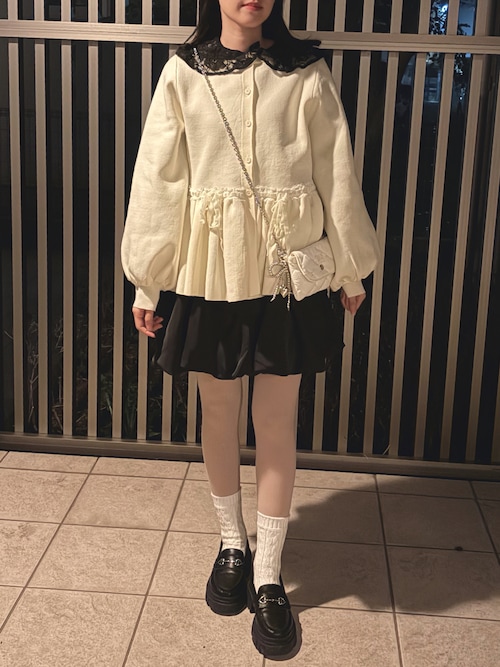 idem リボンペプラムカーディガン グレー velours ribbon peplum cardigan / リボンペプラムカーディガン