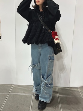 「アイテム（パーカー）」を使った、amiさん（レディース・154cm）の秋コーディネート