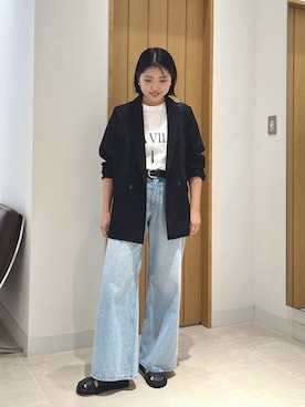 「GALLARDAGALANTE（ガリャルダガランテ）の【手洗い可】ストレートデニム（デニムパンツ、ブルー系）」を使った、mihoさん（レディース・163cm）の春コーディネート